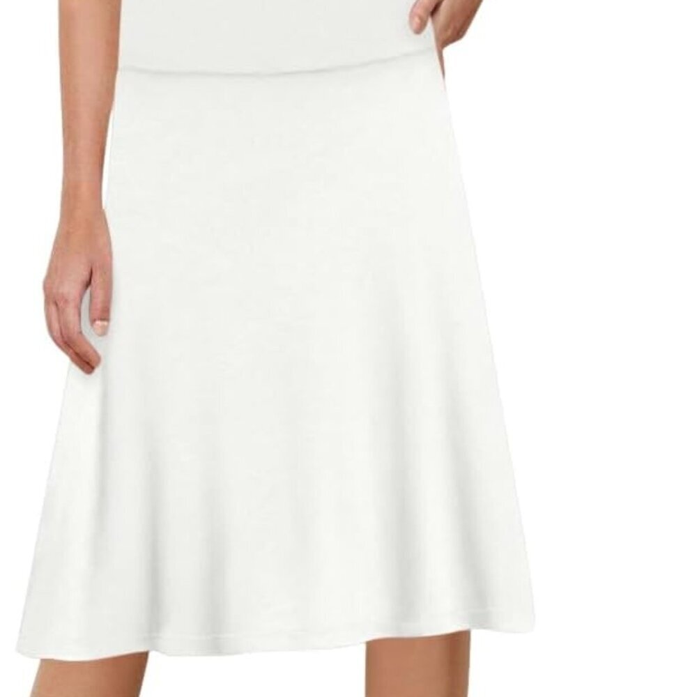 A-Line Midi Skirts for Women- High Waist Knee Length Casual Flared Flowy Skirt